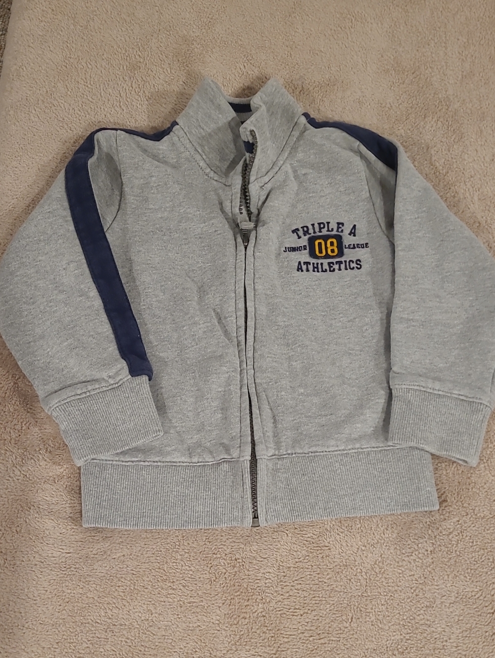 Carter's Grey Zip-Up Hoodie with Navy Stripes 4
